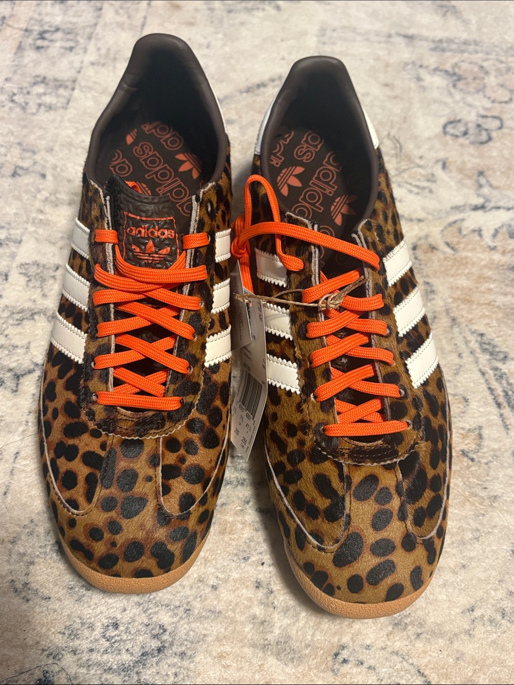 adidas Leopard Print Sneakers with White Stripes and Orange Laces NWT 9 - Picture 2 of 5